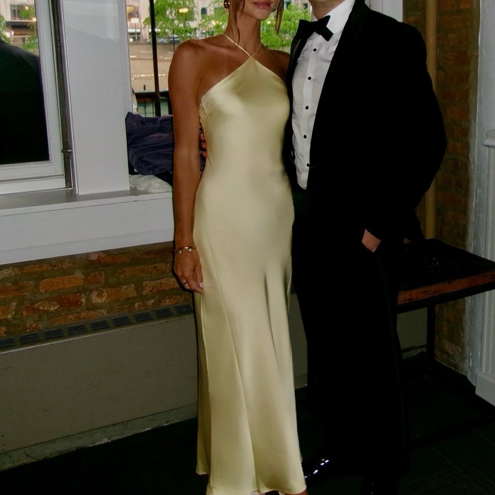 Yellow satin formal maxi dress size XS
